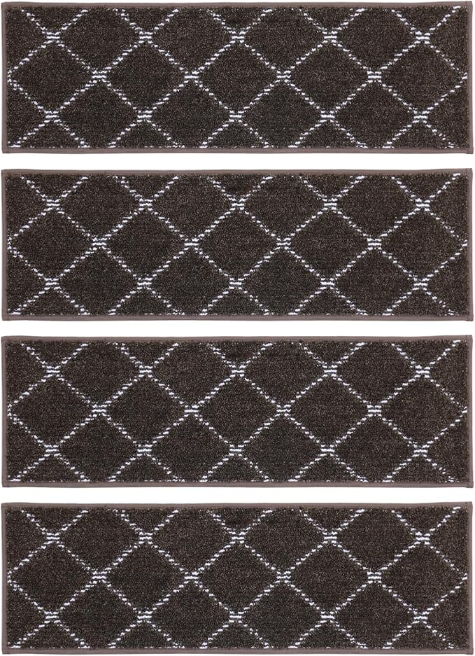BEQHAUSE Stair Treads Non Slip Stair Runners for Wooden Steps Machine Washable Stair Rugs Soft Polyester Stair Runner Mats for Dogs Kids Brown Carpet Stair Treads,4PCS