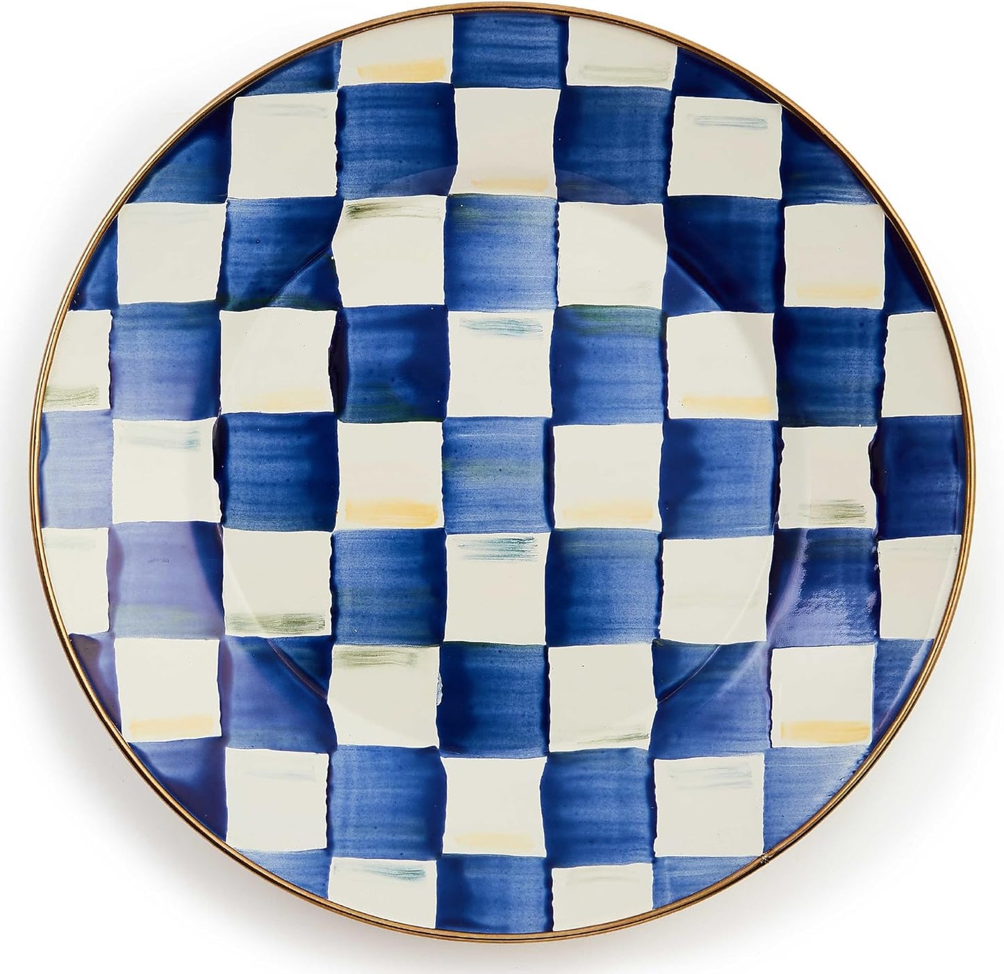 MACKENZIE-CHILDS Enamel Dinner Plate, Decorative Dinnerware Plate, 10 Inches, Set of 1, Blue-and-White Royal Check