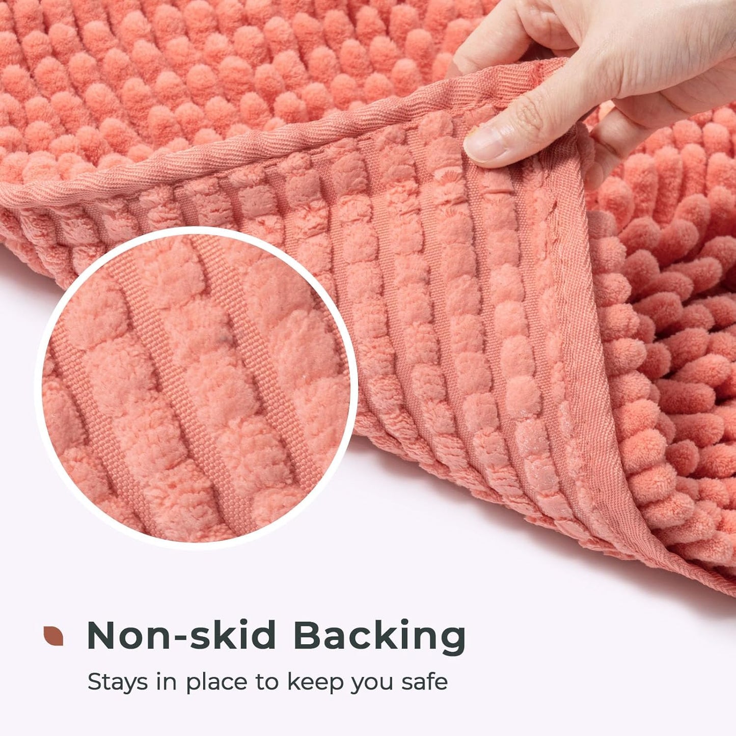 FRESHMINT Chenille Bathroom Rugs Mat 24"x17",Non-Slip Bath Mat for Bathroom Floor & Bathtub, Washable Soft Shower Shag Bath Rugs, Durable Fluffy Thick Water Absorbent Microfiber Shower Mat, Coral