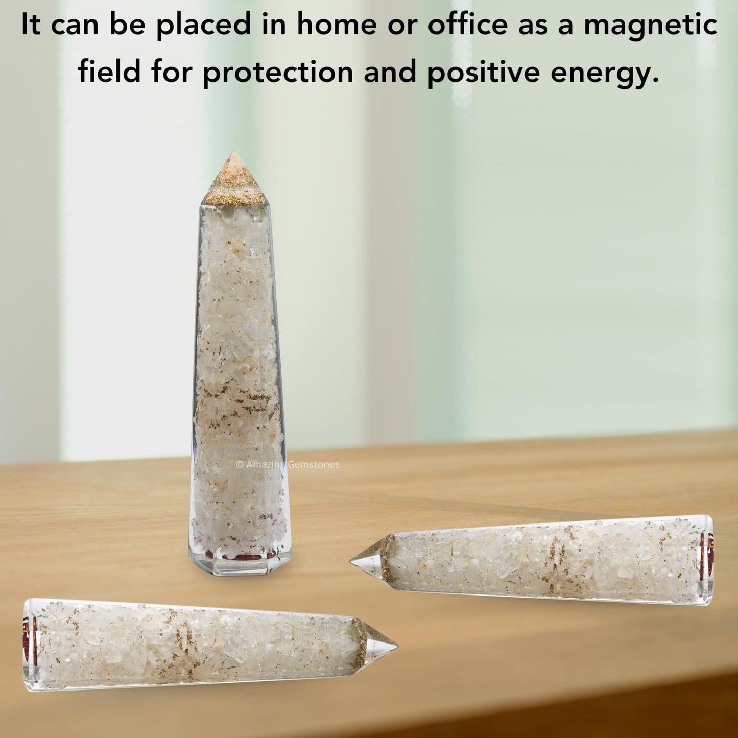 Amazing Gemstone Clear Quartz Orgonite Orgone Crystal Towers - Large 4.5" Orgonite Crystal Wand Obelisk Tower Point for Meditation, Crystals and Healing Stones Gift and Protection