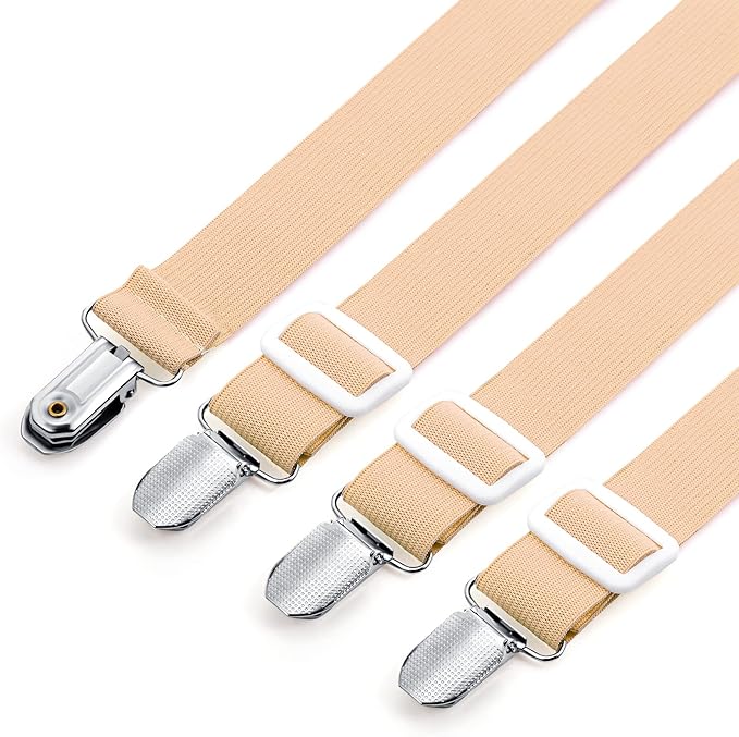 Boao 12 Pcs Bed Sheet Clips Straps Sheet Corner Straps Holder Adjustable Mattress Clips, Elastic Bed Grippers Suspender Fasteners Holder for Home(Khaki,8-12 Inch Length)