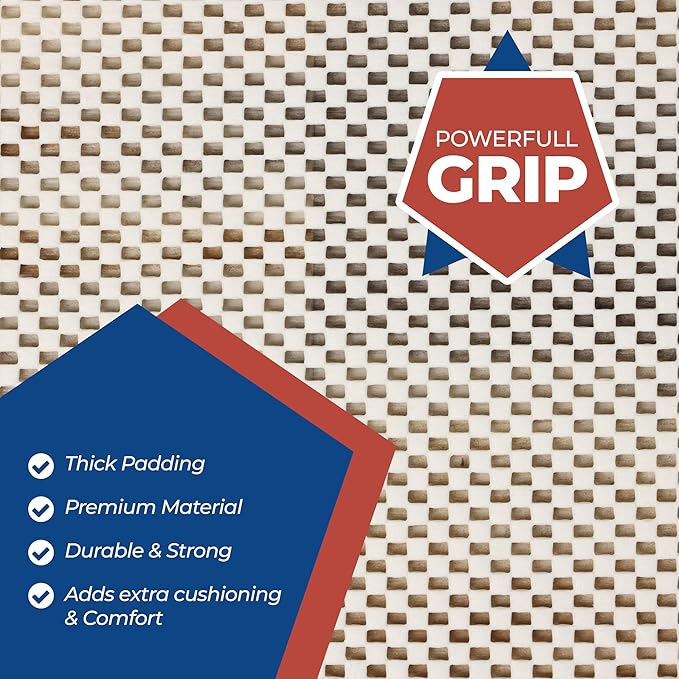 Superior Rio Reversible Rug Pad, Non-Slip, Non-Skid, Thick Mesh Design, Floor Protector, Padding, Furniture Gripper Mat, Slide Stopper, Foam Grip, Polymer Coated Polyester, 2' 6" x 8', Cream