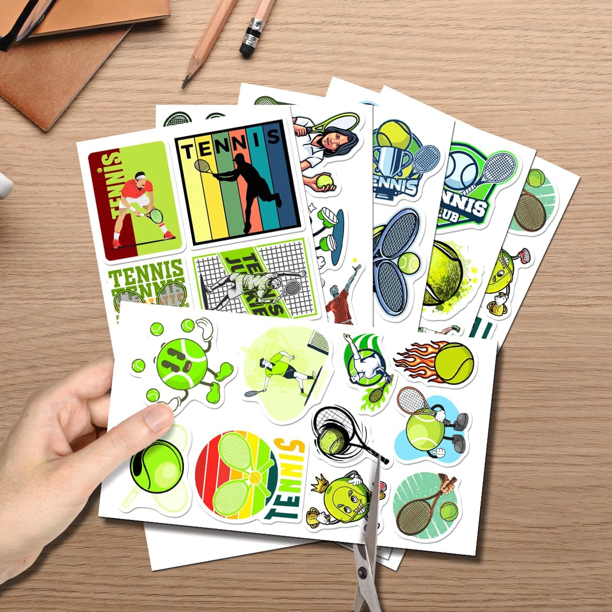 50pcs Tennis Theme Stickers Pack Vinyl Decals for Players Athletes Fans Kids Teens Laptop Water Bottle Skateboard Sports Gear Bedroom Bottles Bumper Adults Phone Case
