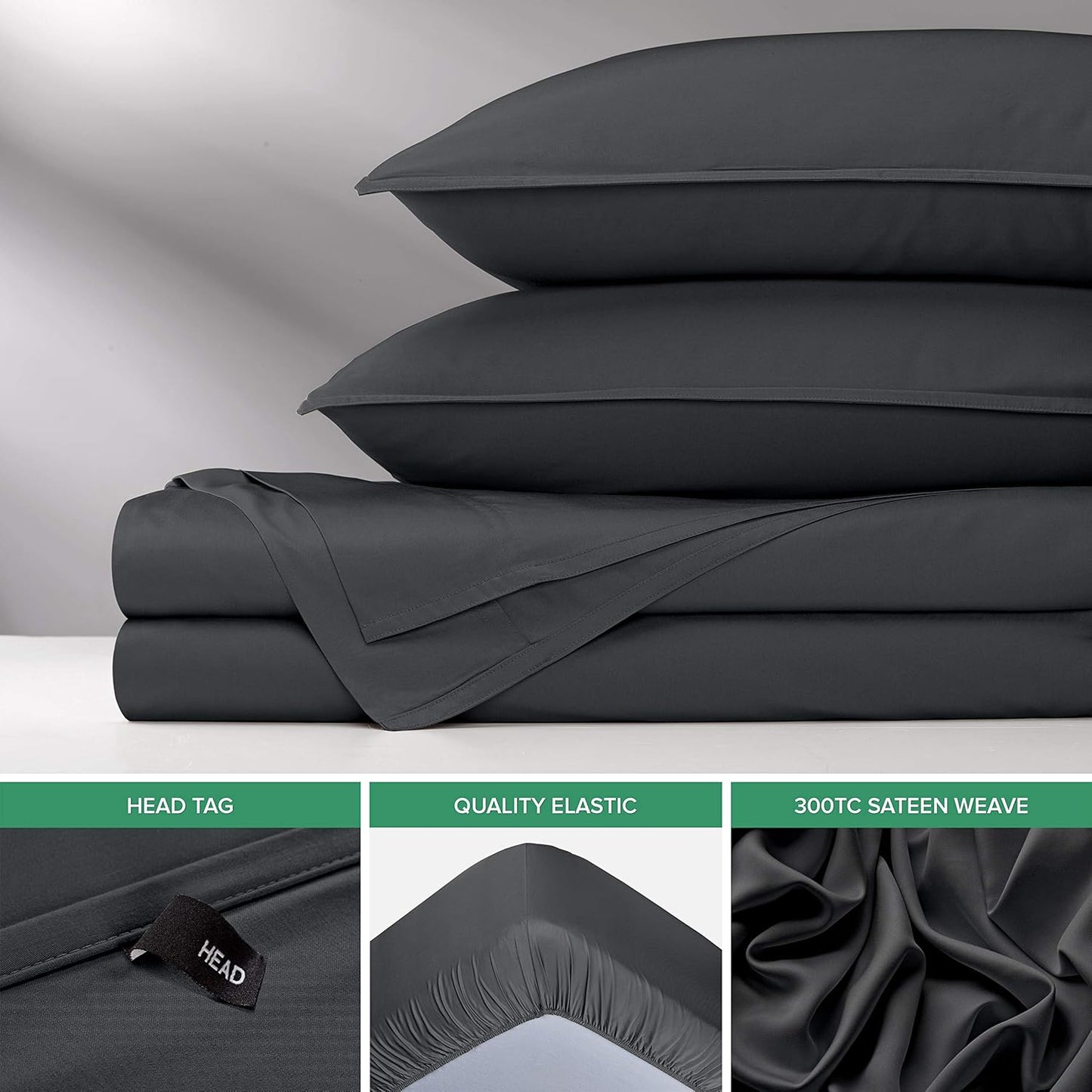 Queen Sheets by Pure Bamboo, Genuine 100% Organic Viscose Derived from Bamboo Bed Sheet Set, Luxuriously Soft & Cooling, Double Stitching, Lifetime Quality Promise (Queen, Charcoal)