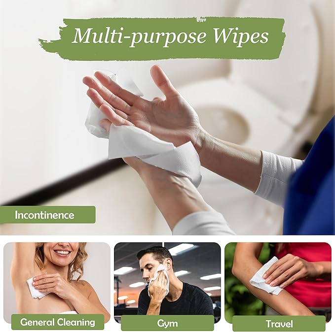 X Large Wet Wipes for Adults - 4 Pack of 12"x8" Disposable Incontinence Wipes for Elderly - Fragrance Free Body Wipes - for Bathroom and Travel