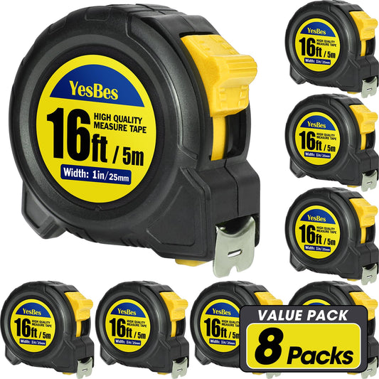 Tape Measure 16 ft, 8 Pack Bulk Easy Read Measurement Tape, Self-Locking Measuring Tape Retractable 16 FT by 1 in
