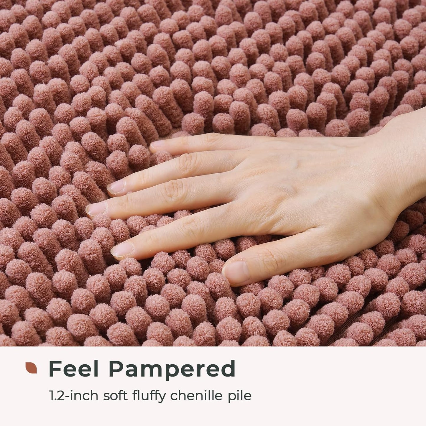 FRESHMINT Chenille Bathroom Rugs Mat 24"x17", Non-Slip Bath Mat for Bathroom Floor & BathTub, Washable Soft Shower Shag Bath Rugs, Durable Fluffy Thick Water Absorbent Microfiber Shower Mat, Rust Pink