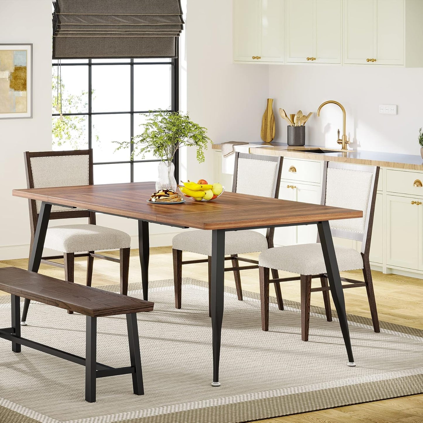 LITTLE TREE 70.9 Inch Large Rectangular Dining Table Kitchen Furniture,Brown+Black
