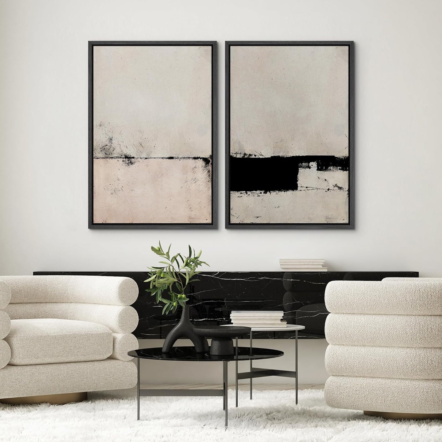 SIGNWIN Framed Canvas Print Wall Art Set Pastel Industrial Grunge Landscape Abstract Shapes Illustrations Minimal Decorative Nordic Relax/Zen for Living Room, Bedroom, Office - 16"x24"x2 Black