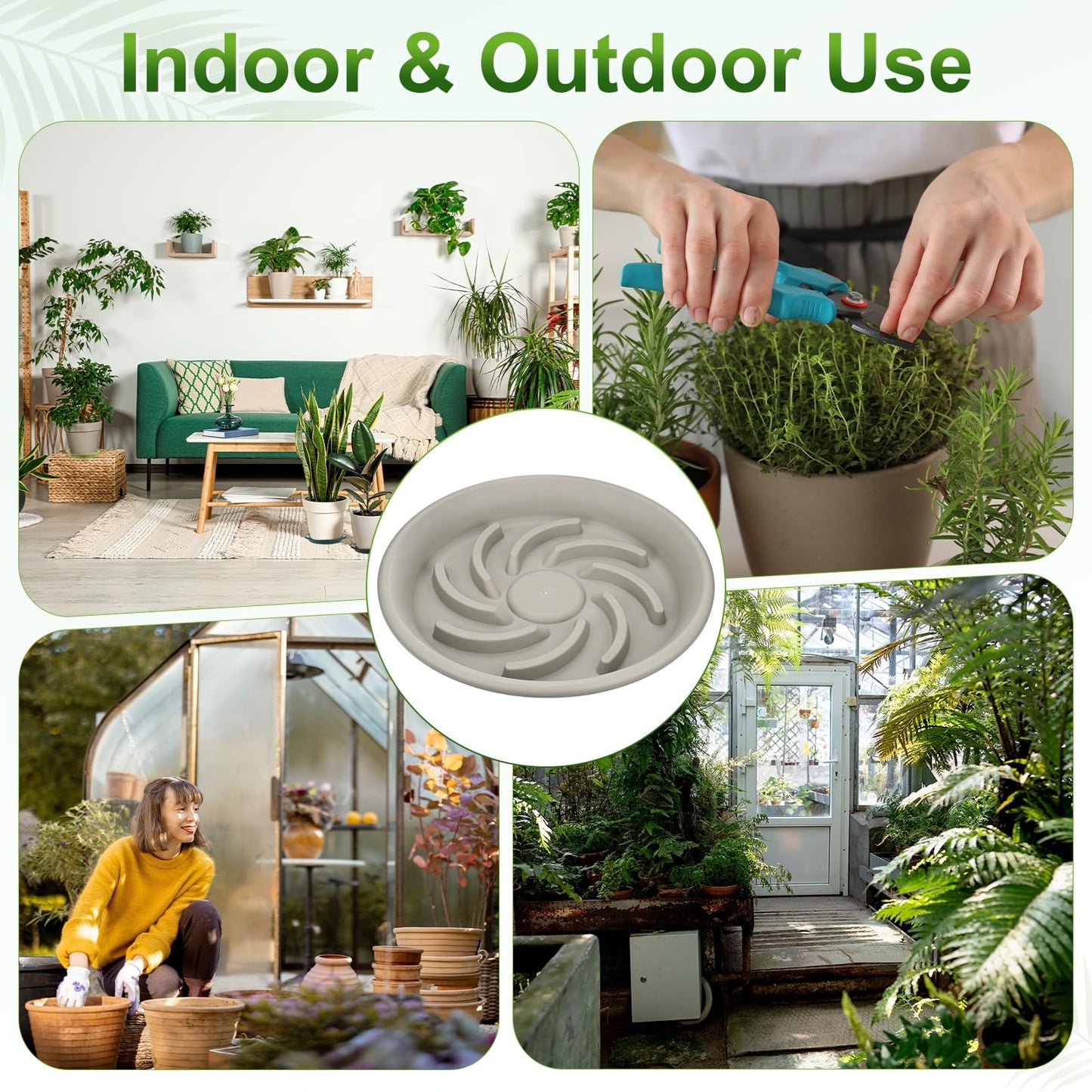 M METERXITY 2-Pack Plant Saucer, 10.4 Inch/ 26.5cm Plastic Plant Trays Thicker for Pots/Indoor/Outdoor/Water Drainage and Protection, Flowerpot Drip Tray [Grayish White]