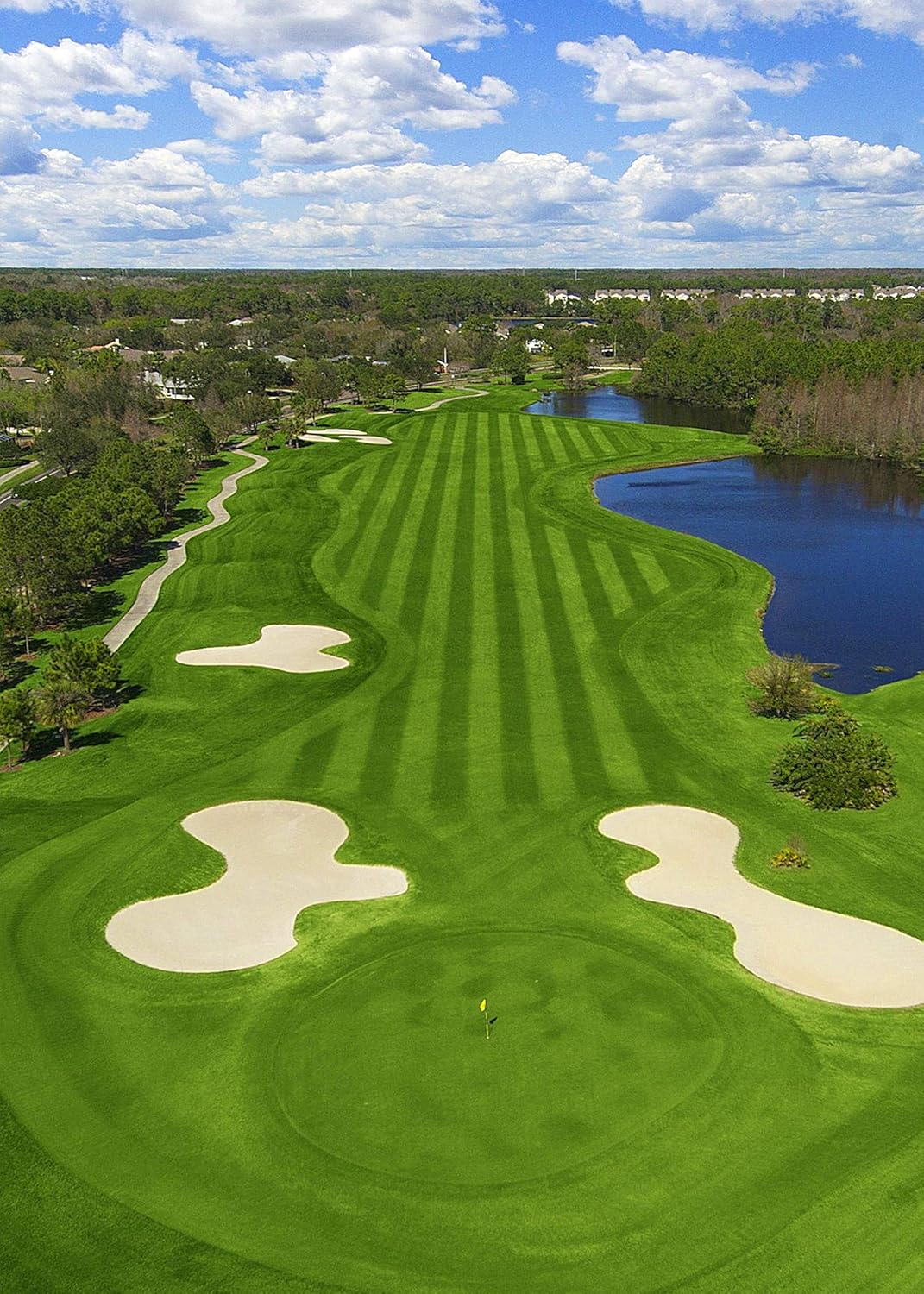 5x7ft Golf Course Backdrop Blue Sky White Clouds and Bunker Green Grass Backgrounds for Photography LYZY0798