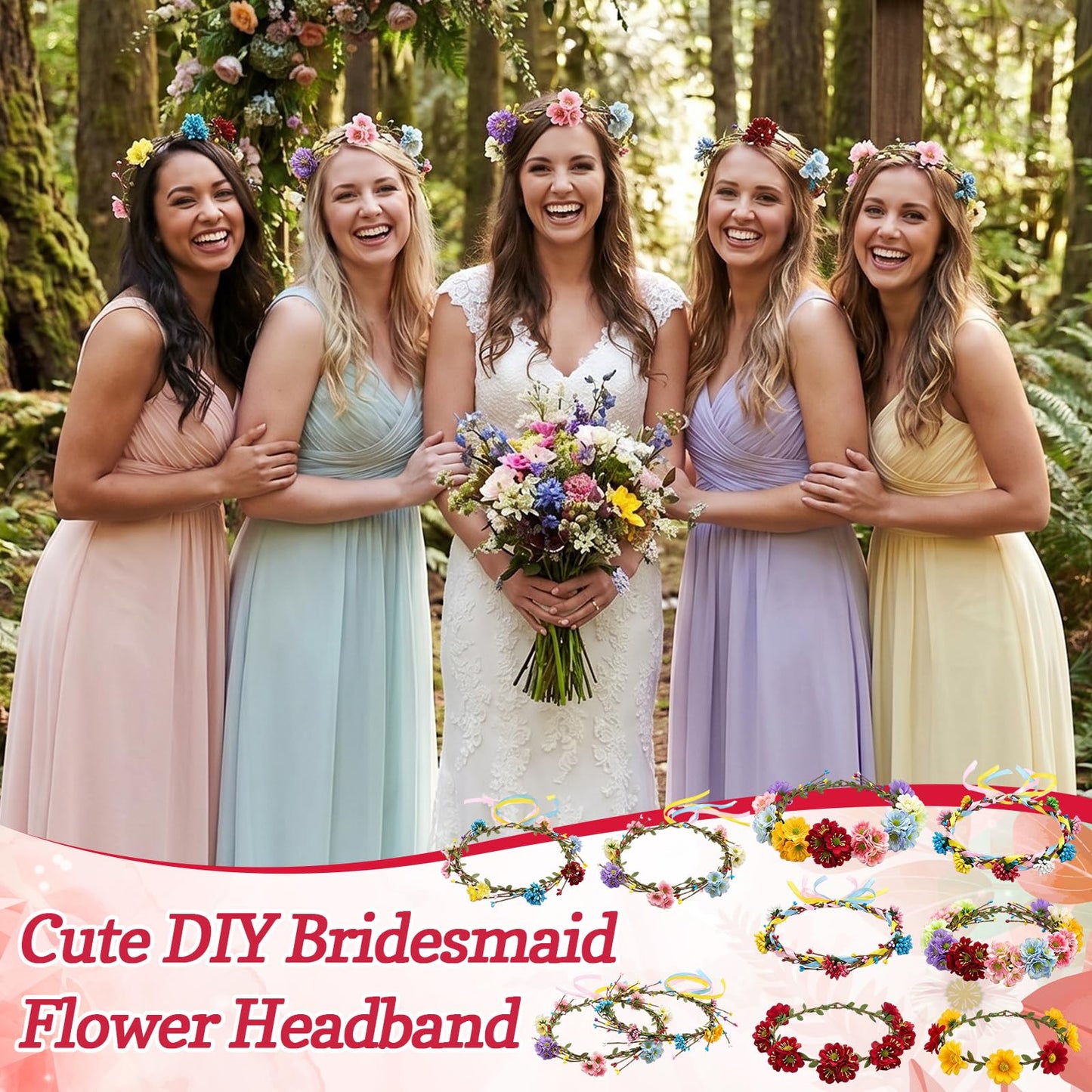 Zeyune 20 Sets Summer Tea Party Favor Flower Crowns Making Kit, Make Your Own Flower Crown Wreath Garland Headbands Craft Kit Handmade DIY Fairy Floral Hair Accessories Gift for Women(Daisy)