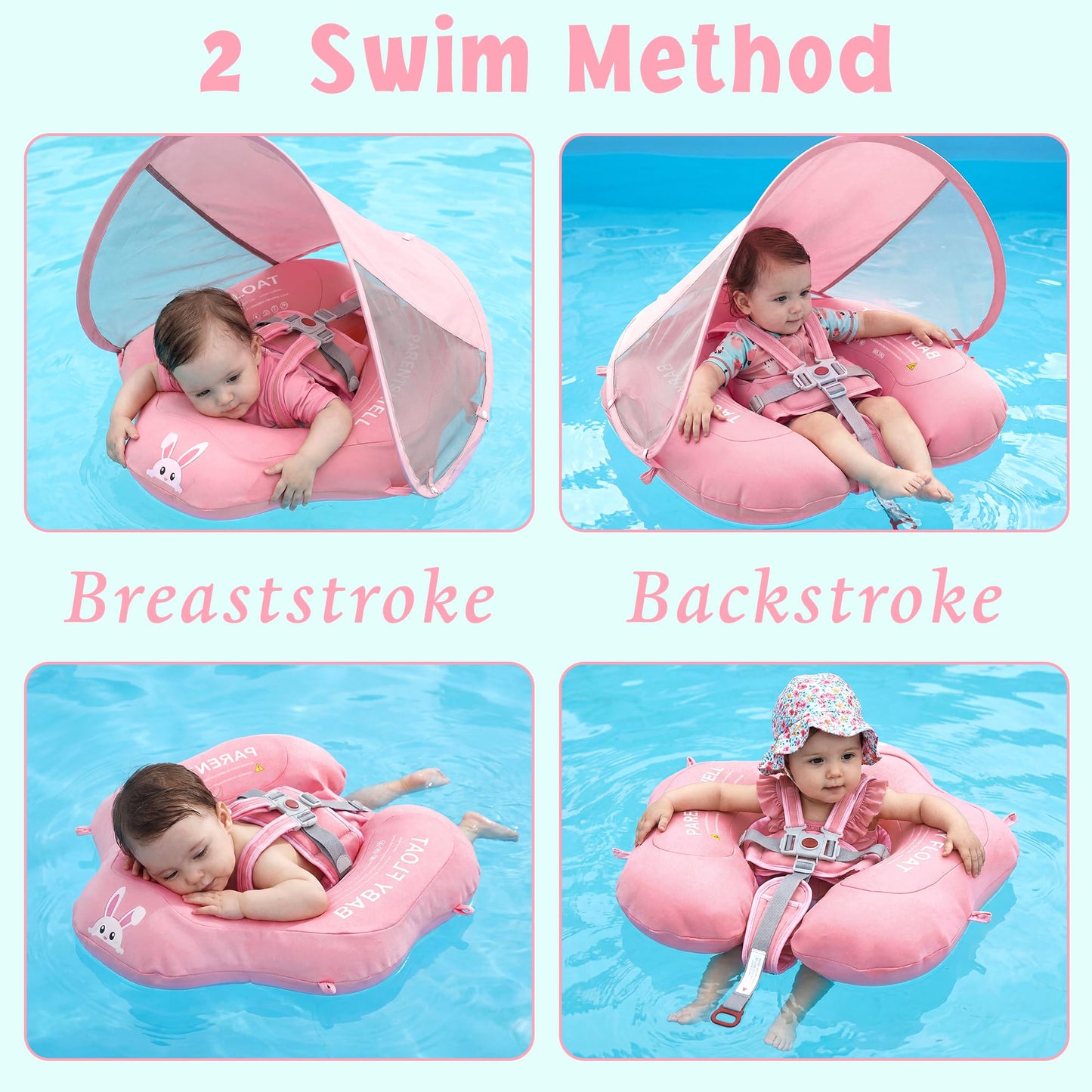 Baby Pool Float with Canopy UPF50+ Sun Protection, Soft Fabric-Covered Baby Floats with Safety Seat, No Flip Over Baby floatie for Age 6-36 Months, Infant Pool Float for Toddler Boys and Girls