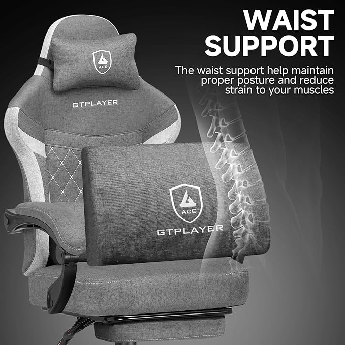 GTPLAYER Gaming Chair, Fabric Computer Office Chair with Pocket Spring Cushion, Ergonomic Office and Gaming, Video Gaming Chair with Linkage Armrests, High Back Desk Chair with Adjustable Recliner