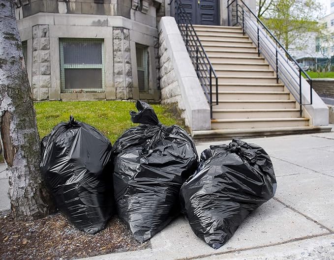 Veska 55 Gallon Trash Bags Heavy Duty, (Value-Pack 50 Count w/Ties) 55-60 Gallon Trash Bags Large Black 50-60 Gallon Garbage Liners for Lawn, Leaf, and Commercial