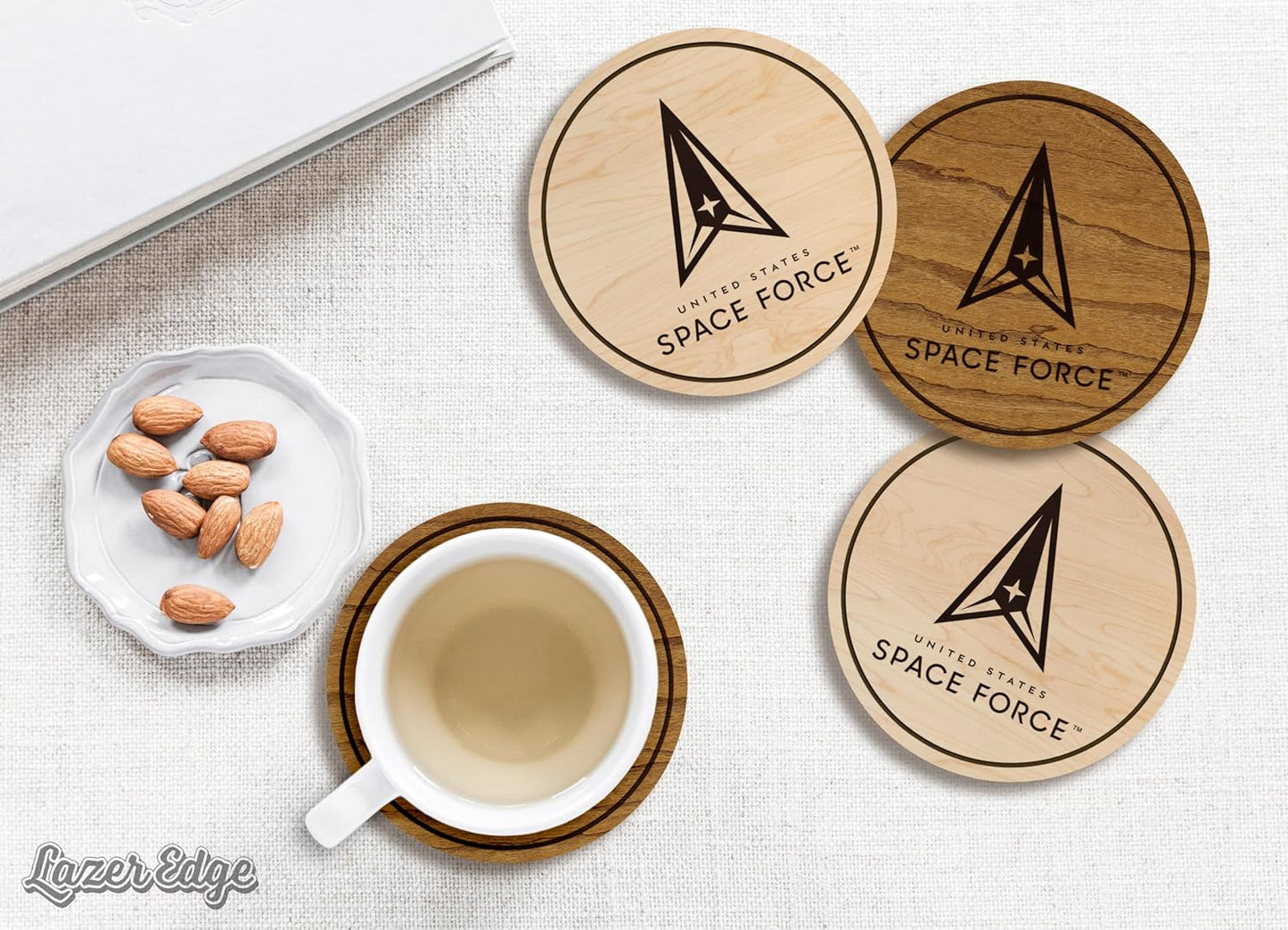 LazerEdge U.S. Space Force Wooden Coaster Set – Cherry Wood – Handcrafted Collectible 4-Pack | Made in USA | Officially Licensed Product (Space Force)