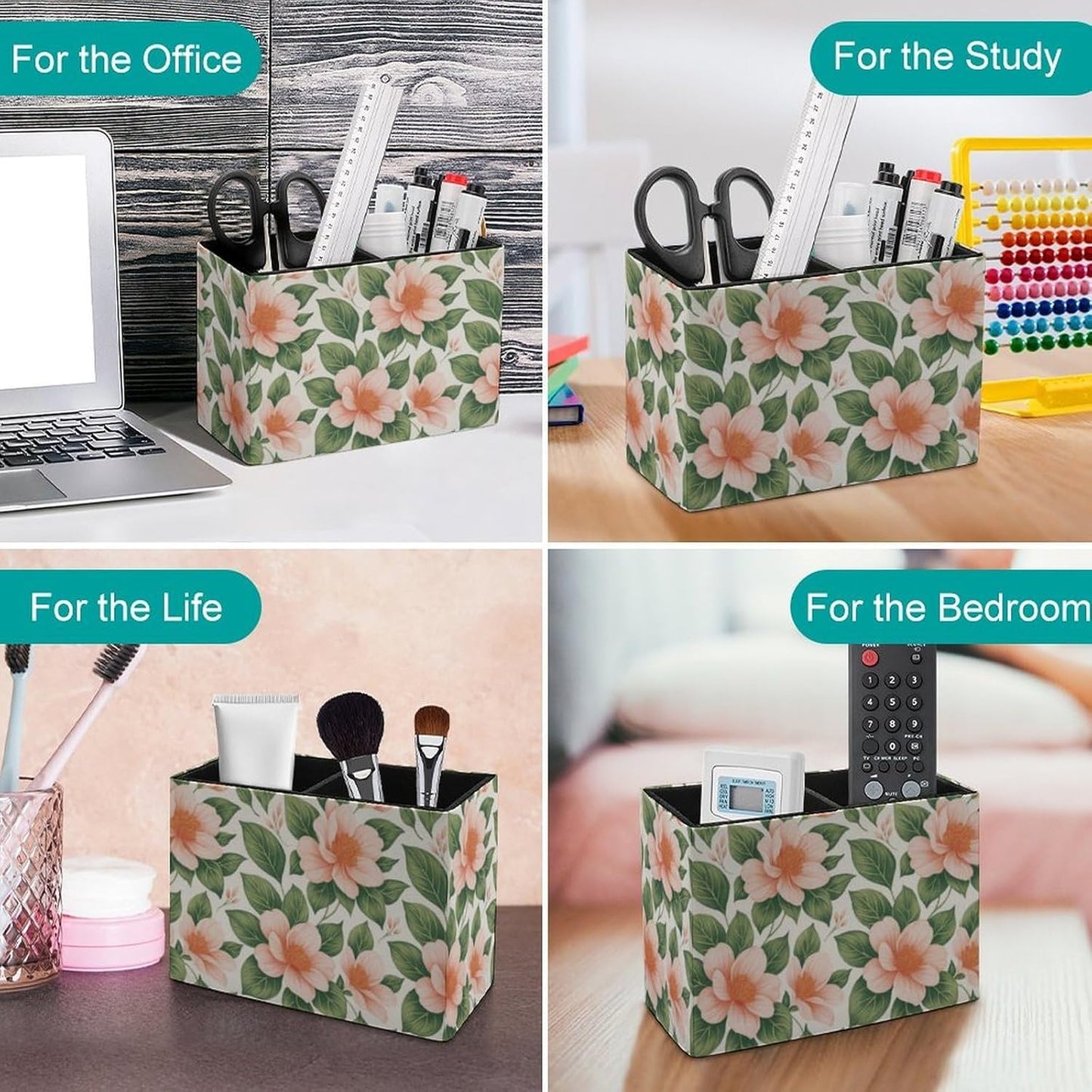 Floral Pattern Lether Pen Holder for Desk Makeup Brush Holder Office Organizer Desk Accessory for School Office