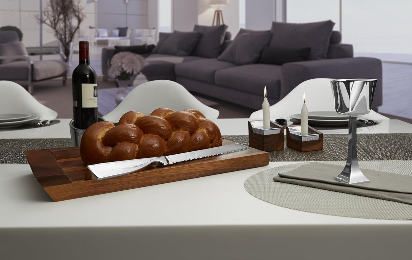 Nambe - Holiday Collection - Geo Wood and Alloy Seder Plate - Measures at 13.5" x 9.5" x 2" - Made with Nambe Alloy and Acacia Wood - Designed by Mikaela Dörfel