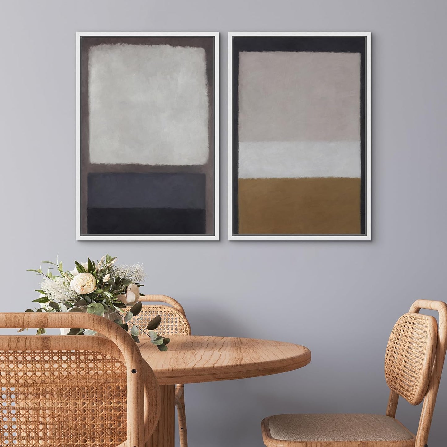 SIGNWIN Framed Canvas Print Wall Art Set Gray Brown Pastel Geometric Color Blocks Abstract Shapes Illustrations Art Contemporary Decorative for Living Room, Bedroom, Office - 16"x24"x2 White