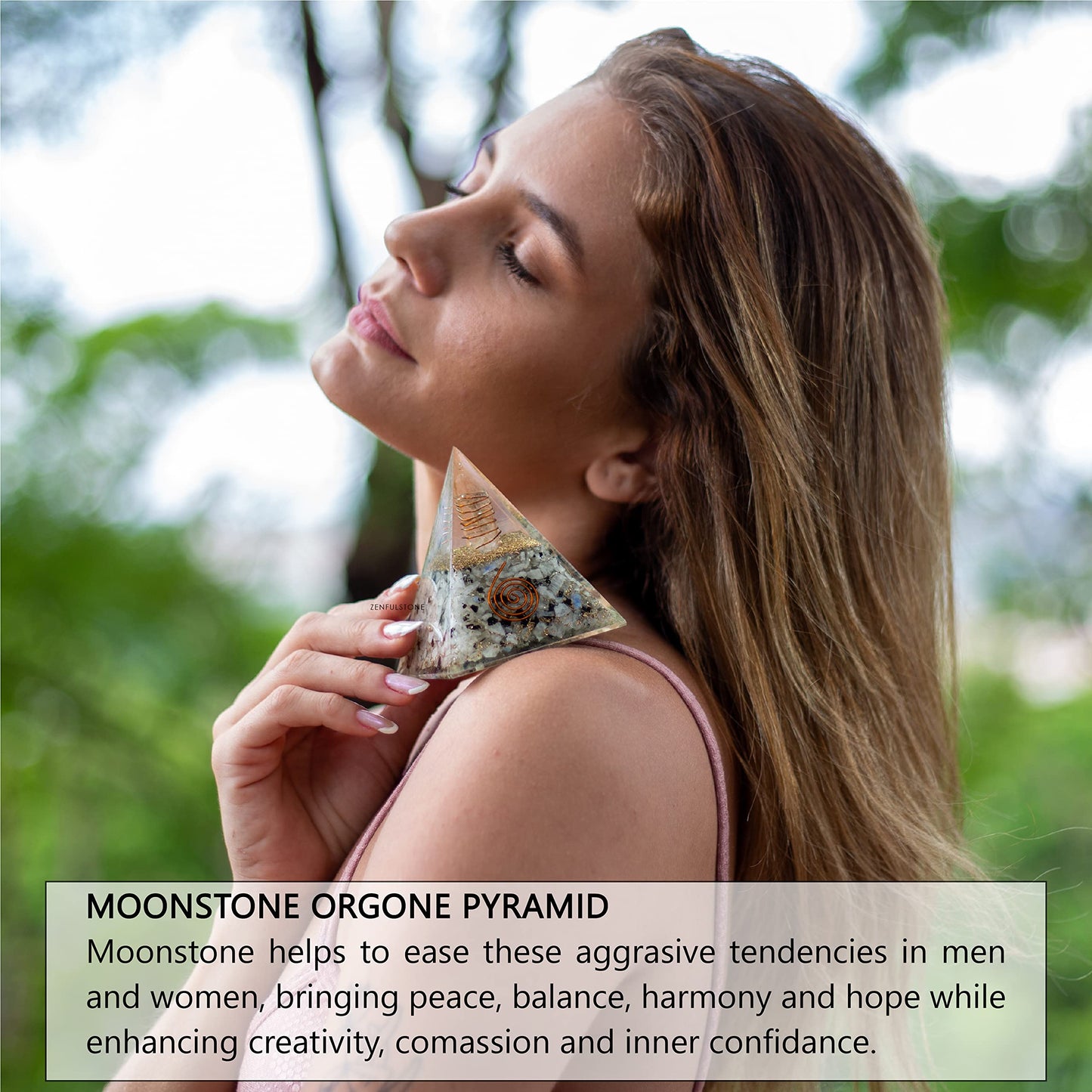 Rainbow Moonstone Orgonite Pyramid for Joy, Intuition and Spiritual Awareness | Orgonite Orgone Crystal pyramid with Copper Coil and Crystal Quartz for Chakra Protection (Rainbow Moonstone)