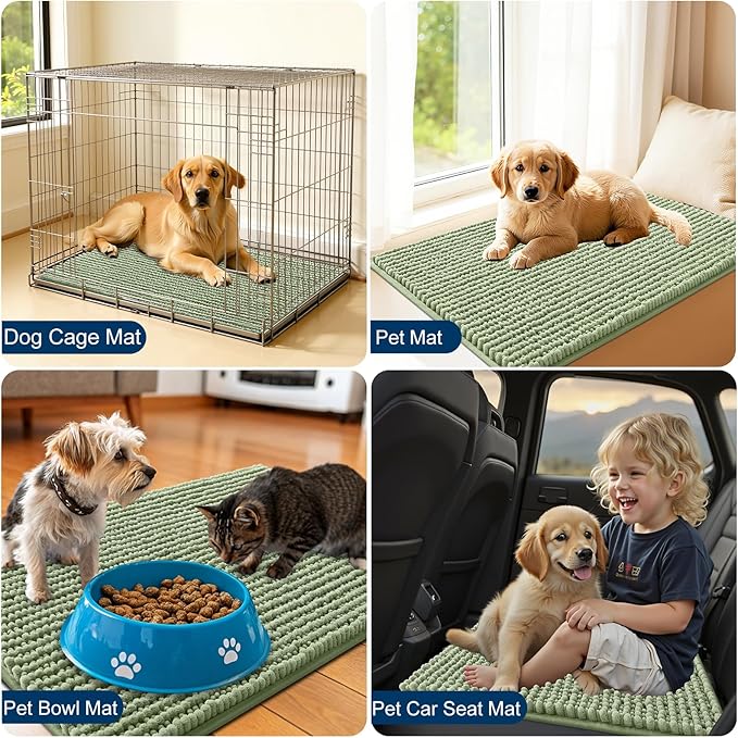 OLANLY Dog Door Mat for Muddy Paws 36x24, Ultra Absorbent Chenille Mud Doormat, Non-Slip Washable and Dirt Trapping Doormat for Indoor Entryway, Quick-Dry Indoor Pet Bed Mats for Dogs, Sage Green