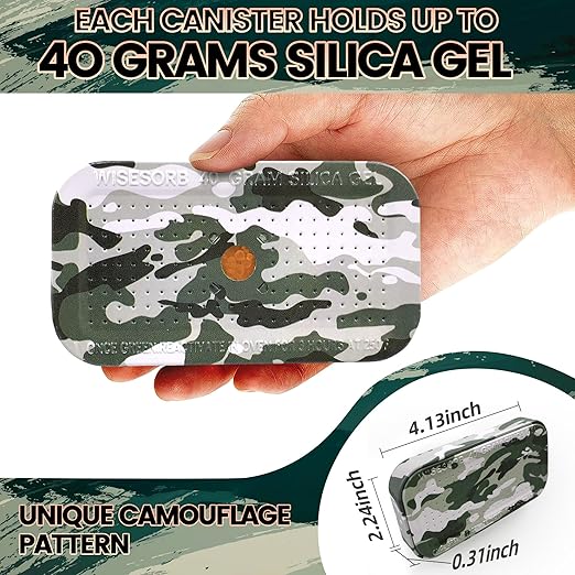 40 Gram Gun Safe Dehumidifier Camouflage, Rechargeable Desiccant Canister Dehumidifier Bags, Reusable Silica Gel Packets Moisture Absorbers for Car, Bathroom, Basement [10 Pack]