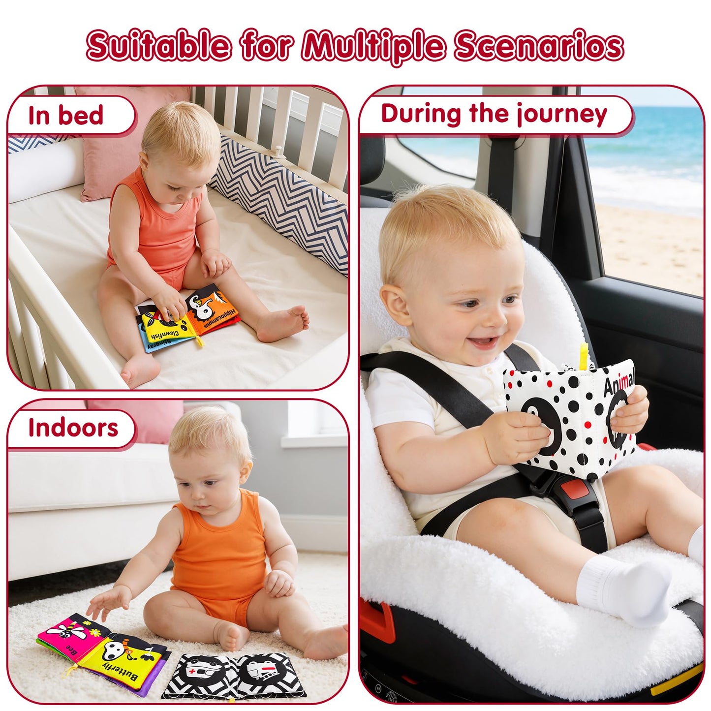 6 PCS High Contrast Black and White Crinkle Cloth Books for Infants 0-3 3-6 Months, Tummy Time Soft Book,Montessori Sensory Toys for Brain Development, Baby Educational Toys Gift for Boys Girls