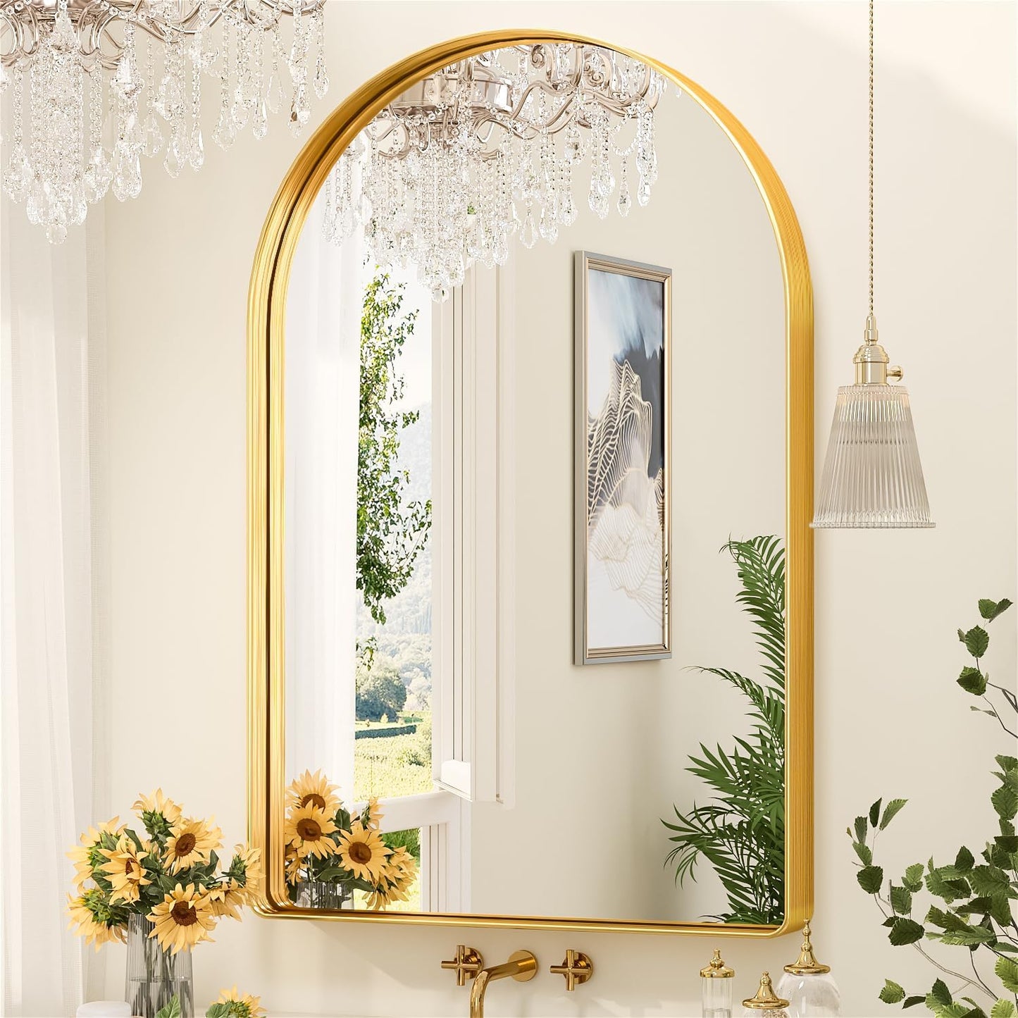 Suidia 22" x 30" Bathroom Mirror, Bathroom Vanity Mirror Metal Framed, Wall-Mounted Mirrors for Bedroom, Living Room, Entryway, Hallway, Gold, Arch Style