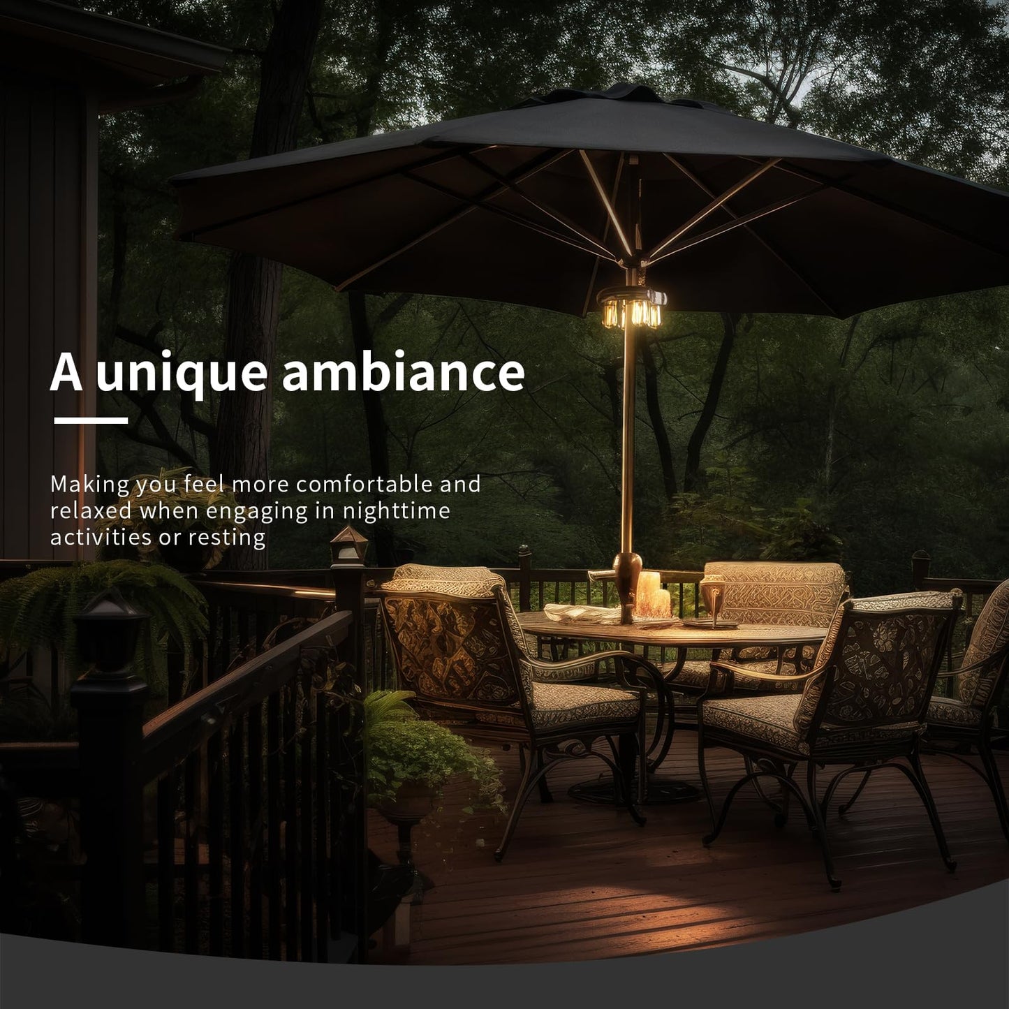 NORA·GIFT Patio 2 Packs Umbrella Light with LED Edison Bulbs, Battery Operation Cordless-Outdoor Umbrella Pole Lights with 2 Lighting Modes for Garden，Patio, Backyard, Camping or BBQ - Brown