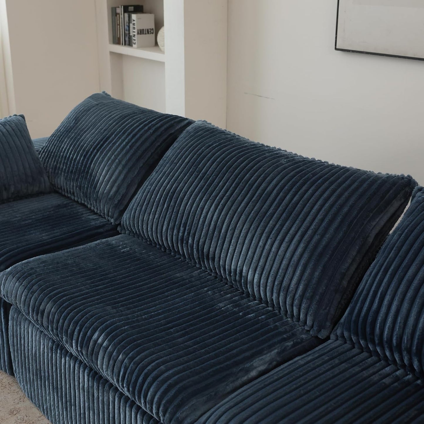 118.2" L Shaped Modular Sectional Cloud Couch with Ottoman, Plush Corduroy Upholstered Compression Sofa, 4-Seat Deep Seat Boneless Sofa Couches with Throw Pillow