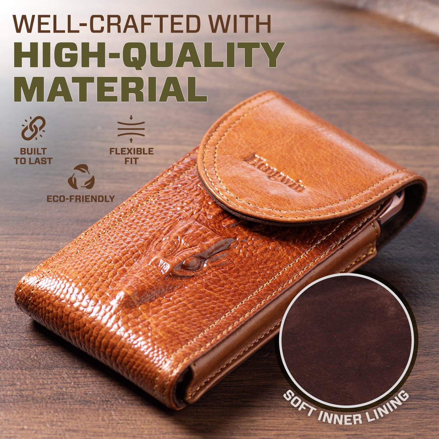 Hengwin Genuine Leather Phone Holster Fits For Iphone 16 Pro Max 15 Plus 14 Pro Max Samsung Galaxy A15 Note 9 8 S23+ S22+ S21 Fe