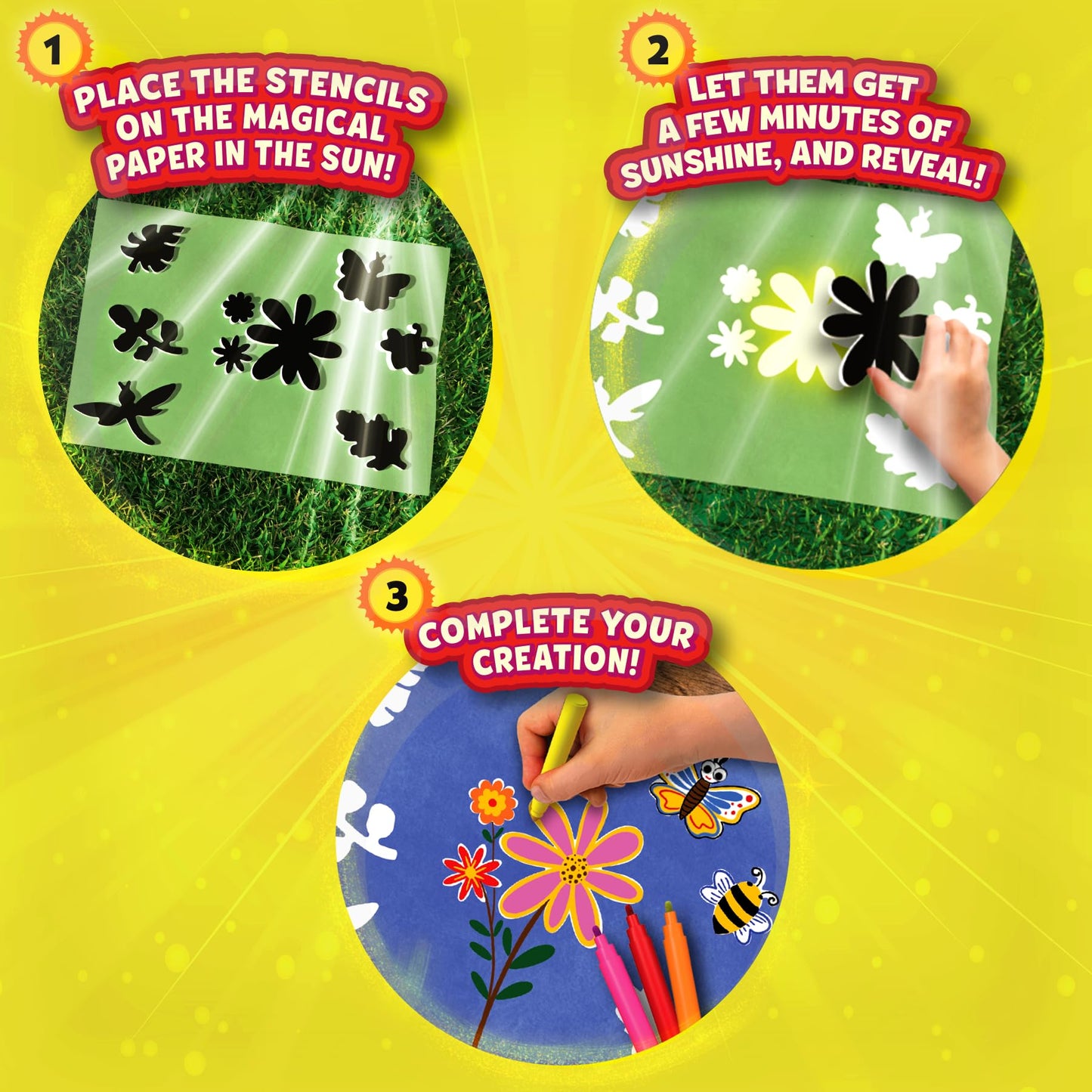 Skillmatics Sun Paper Art Kit - STEM Craft Kit for Kids with Decorative Paper, Stencils & Markers, Create with Sunlight, Mess-Free, Indoor Fun, Gifts for Ages 4, 5, 6, 7, 8, 9, 10, 11, 12