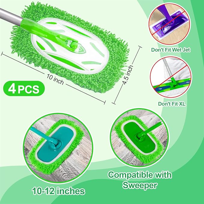 4PCS RAINFLOW Microfiber Mop for Sweeper - Reusable Mop Pads Refill Sweeping Mopping Pad Dust Mops for Hardwood Floors Cleaning(Mop is Not Included)
