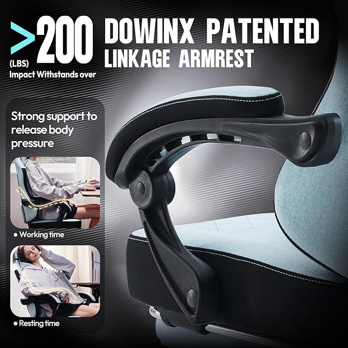 Dowinx Gaming Chair Fabric with Pocket Spring Cushion, High Back Ergonomic Computer Chair with Footrest for Adults, Massage Lumbar Support Swivel Game Chair for Office Gaming 300LBS, Aqua