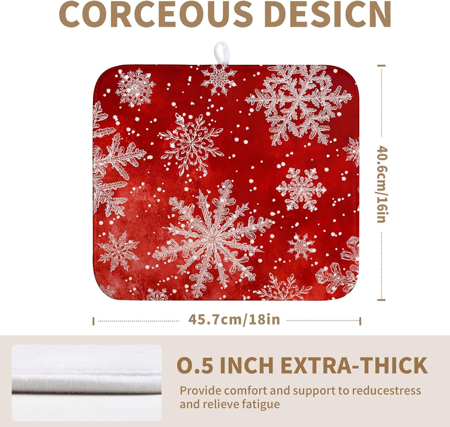 Christmas Dish Drying Mat for Kitchen Counter 16x18 Inch Red Snowflake Xmas Drying Pad Winter Holiday Dish Draining Mat Absorbent Microfiber Dish Drainer Rack Mat for Coffee Bar Kitchen