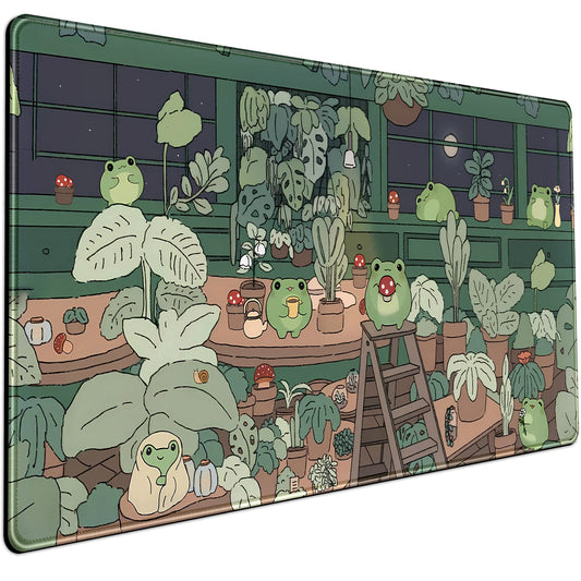 Cute Frog Mouse Pad Desk Pad Kawaii Green Desk Decor Mat, Large Gaming Mouse Pad for Desk Computer Keyboard Laptop, Home Office Accessories for Girl (31.5x15.7 in)-with Stitched Eges Pad