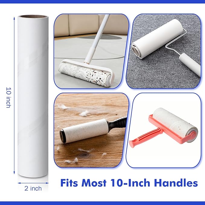 16 Pack Large Lint Roller Refills 10 Inch Wide Extra Sticky 800 Sheets Pet Hair Remover Replacement Rolls Compatible with Mega Rollers, Furniture Floor Household Cleaning