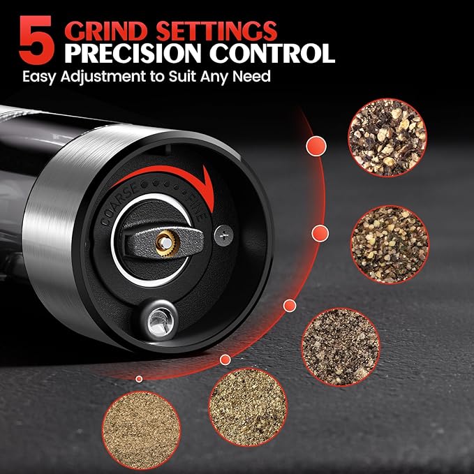 Salt and Pepper Grinder Set- Automatic Battery Pepper Mill Shakers Kitchen Essentials for New Home Housewarming, Adjustable Coarseness Upgraded Larger Capacity with Led for White Elephant Gifts