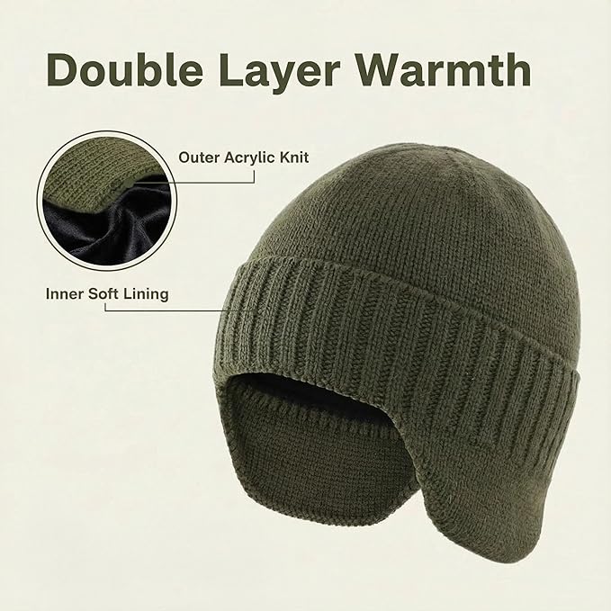 Home Prefer Mens Winter Hat Knit Earflap Hat Stocking Caps with Ears Beanie Hat