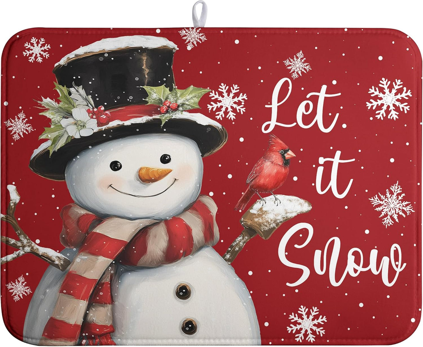 Snowman Christmas Dish Drying Mat Winter Drying Mats for Kitchen Counter Xmas Holiday Red Dish Draining Mat Microfiber Absorbent Reusable Dish Rack Pad 18x24 Inch