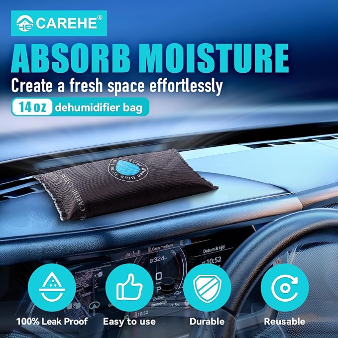 Car Dehumidifier Bag One Large Pack - Damp & condensation Moisture Absorbers, Leakproof Rechargeable and Portable, Prevents Foggy Windscreens & Damp Interiors, 400g (0.88lbs)