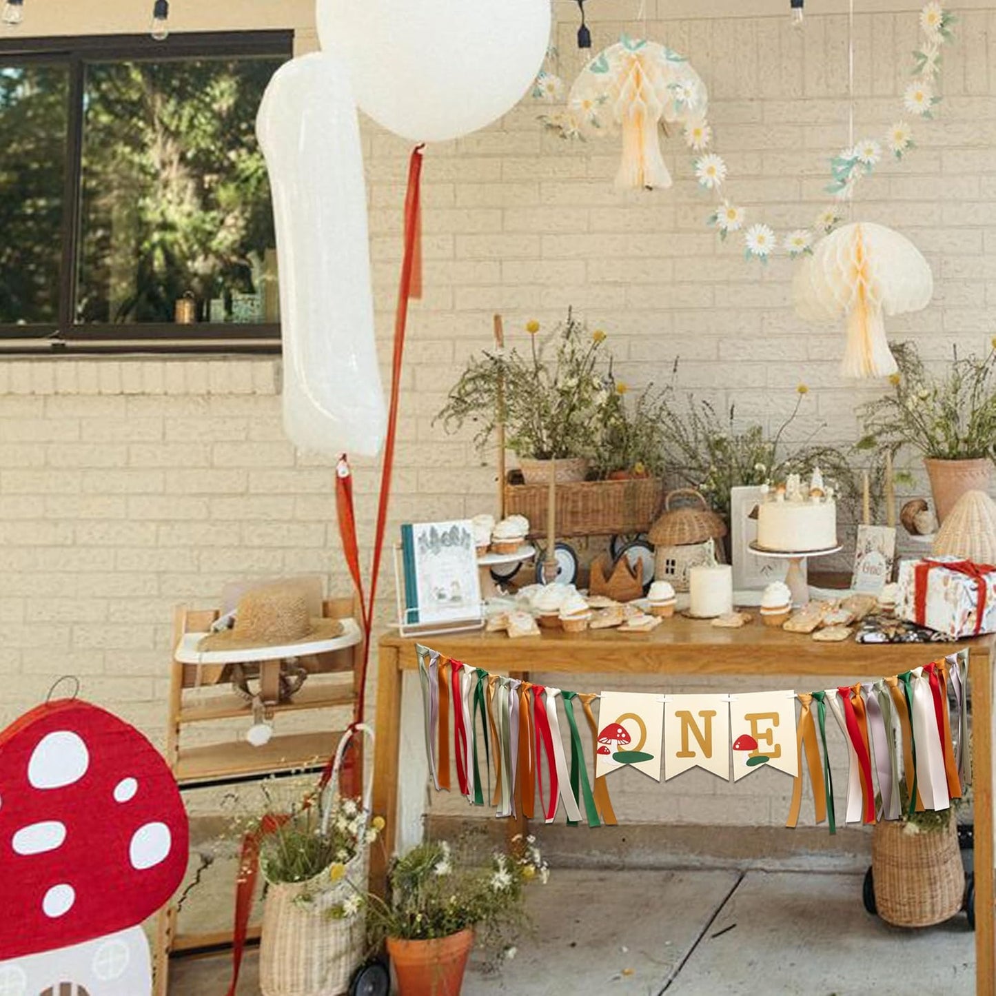 Mushroom Highchair Banner - Sweet One Birthday Party Decorations,Mushroom 1st Birthday Banner for Boys And Girls,Mushroom Theme Party Supplies,Cake Smash Photo Props