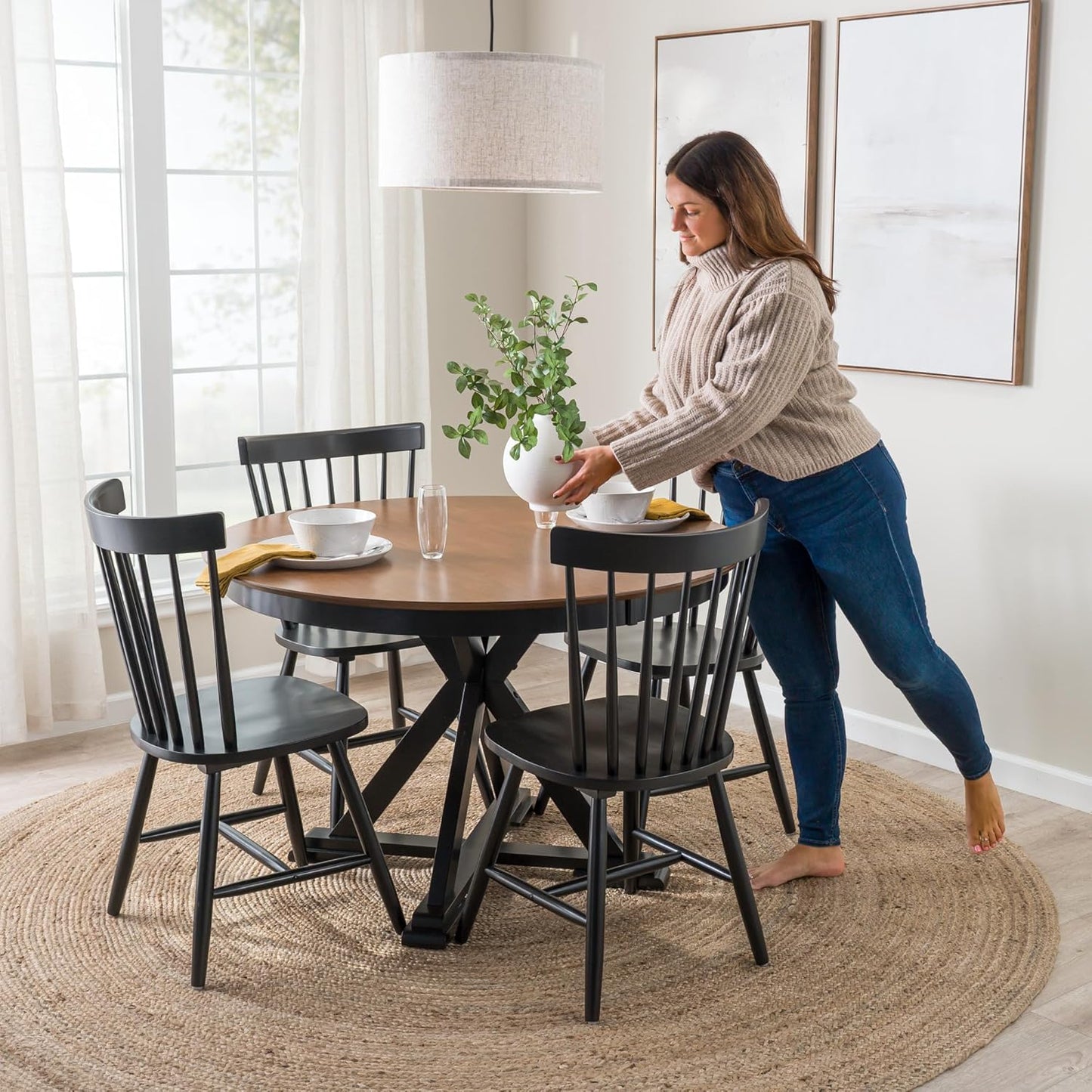 Bush Furniture Round Dining Table, 45 inch Trestle Design, Modern Transitional, West End Collection, Dark Brown and Black