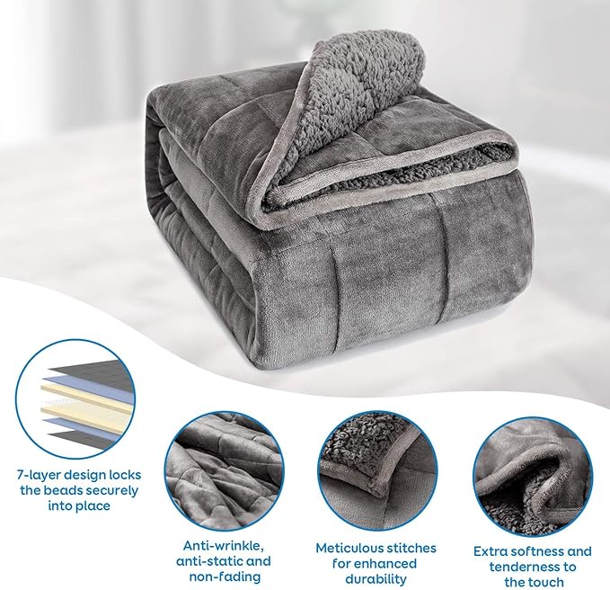 Weighted Blanket 41Inches x 60Inches 5lb, Flannel Cozy Plush Weighted Lap Blankets, Fuzzy Sherpa Weighted Blankets, Soft Blanket for Sofa Bed, Grey