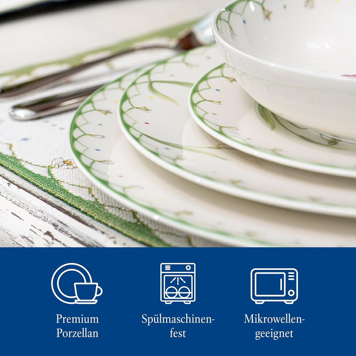 Villeroy & Boch Colorful Spring Dinner Plate, 10.5 in, Premium Porcelain, White/Colored