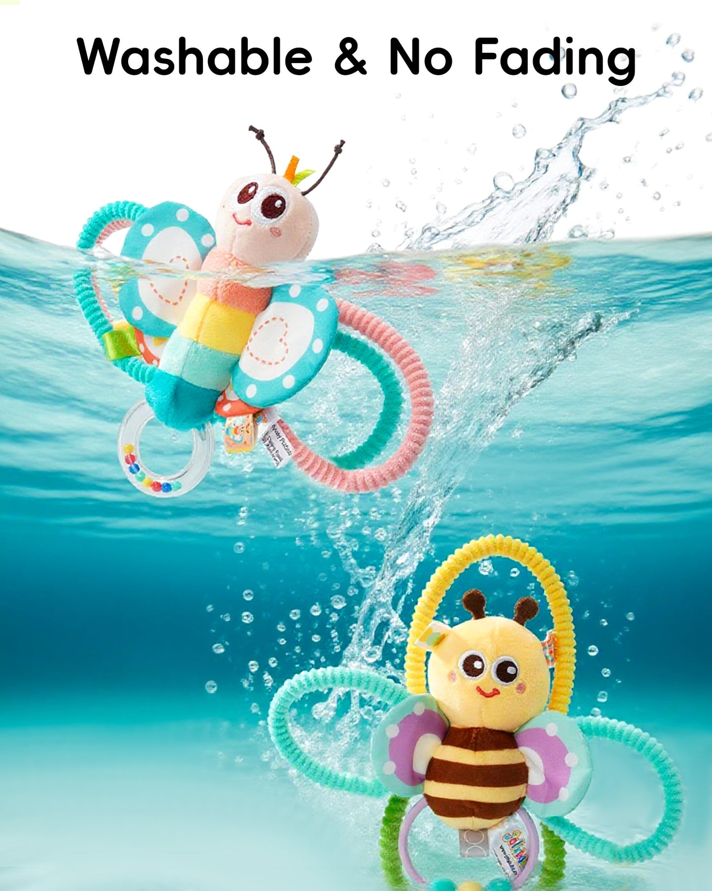 Jollybaby Soft Baby Rattles & Plush Rings Toy for Newborn 0-3-6-12 Months, Sensory Developmental Hand Teether Toys for Infant 0-2-4-7-8-9 Months, Baby Shower & Birthday Gifts - Bee
