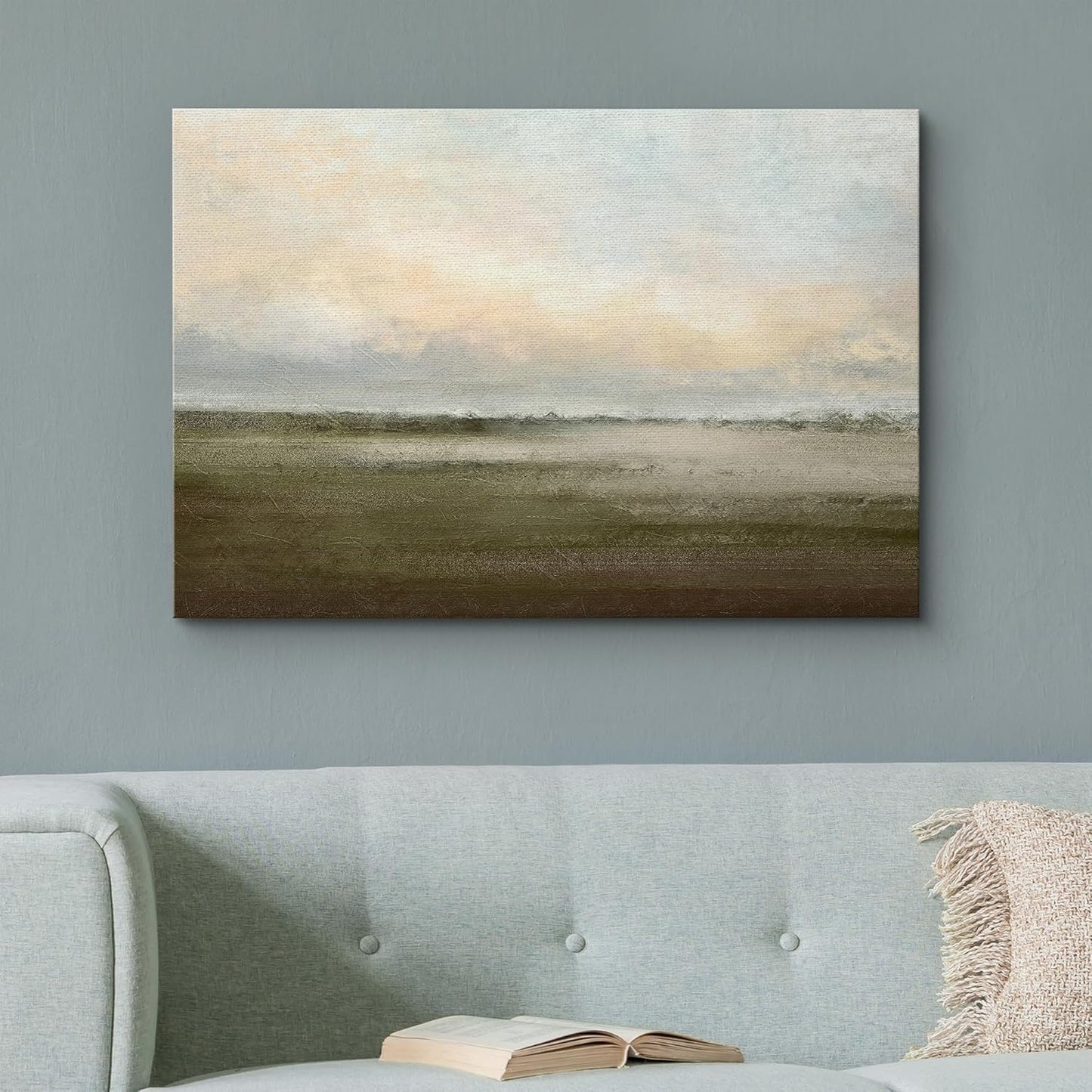 wall26 Canvas Print Wall Art Watercolor Dusk Sky Over Green Field Nature Wilderness Illustrations Modern Rustic Relax/Calm Cool for Living Room, Bedroom, Office - 12"x18"