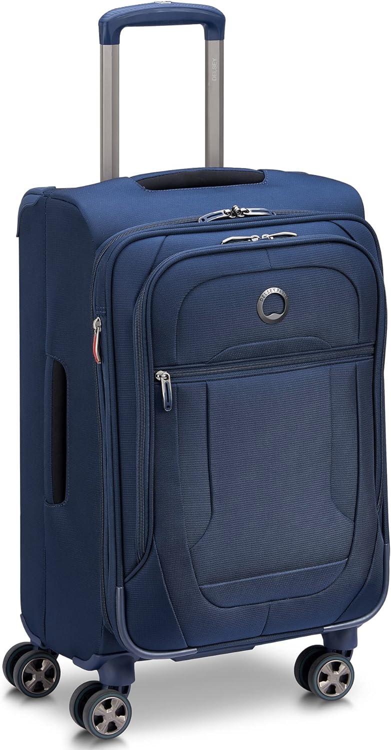 DELSEY PARIS Helium DLX Softside Expandable Luggage with Spinner Wheels, Navy Blue, Carry on 20 Inch