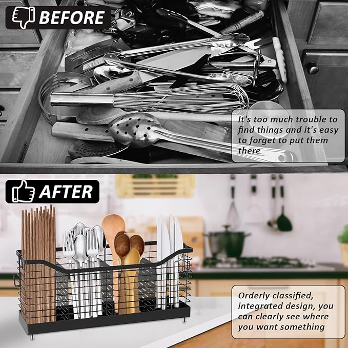 Utensil Holder Metal Counter Large Capacity Stable Cooking Utensil Organizer with 4 Nonslip Feet Cooking Utensil Holder for Home Kitchens