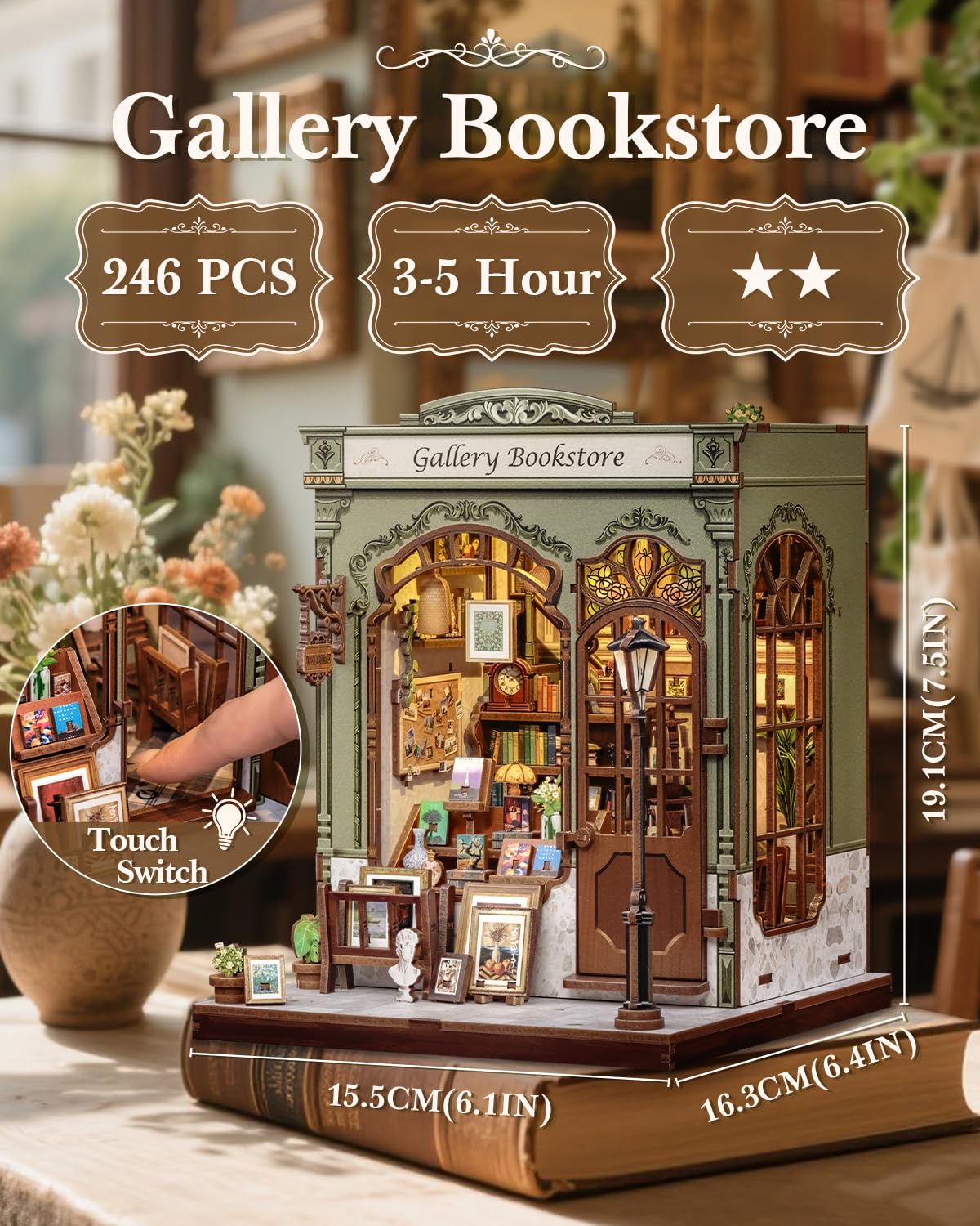 CUTEBEE Book Nook Kit - DIY Miniature House Dollhouse Kit for Adults, Booknook Library Bookstore Tiny House Bookshelf Decor 3D Wooden Puzzle, Gifts for Family and Friends (Gallery Bookstore)